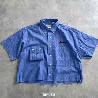 "remake" blue unique cut-off shirt. 半袖 青(シャツ)