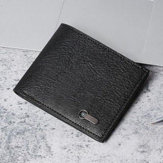 大人気！　二つ折り財布　ブラック　ワンポイント　牛革　シンプル　カジュアル(折り財布)