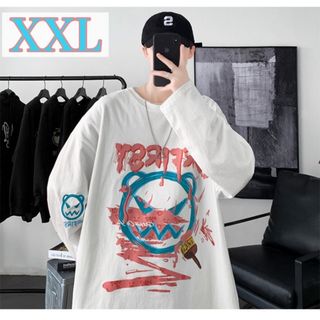 パーカー  トレーナー　XXL 白　ストリート　個性的　ホワイト　スエット　韓国(Tシャツ/カットソー(七分/長袖))