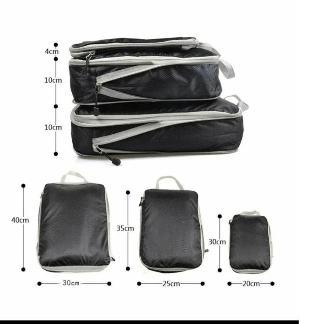 旅行圧縮バッグ 衣類仕分け 3点セット 収納バッグ トラベルポーチ グレー メンズのバッグ(トラベルバッグ/スーツケース)の商品写真