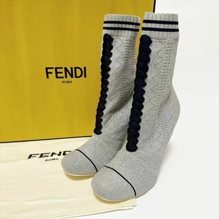 フェンディ(FENDI)の新品 フェンディ ロココ ソックスブーツ 37 24cm グレー 8T6514(ブーツ)