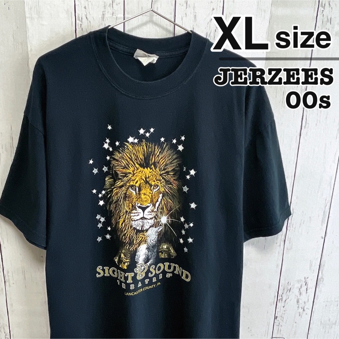 JERZEES(ジャージーズ)のJERZEES　00s　Tシャツ　ブラック　アニマル柄　ライオン　羊　USA古着 メンズのトップス(Tシャツ/カットソー(半袖/袖なし))の商品写真