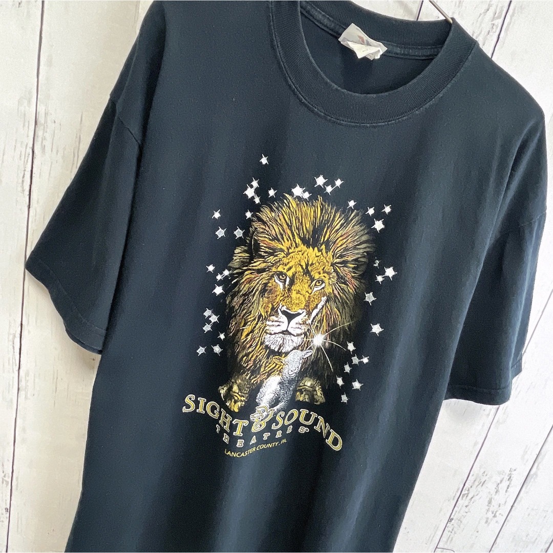 JERZEES(ジャージーズ)のJERZEES　00s　Tシャツ　ブラック　アニマル柄　ライオン　羊　USA古着 メンズのトップス(Tシャツ/カットソー(半袖/袖なし))の商品写真