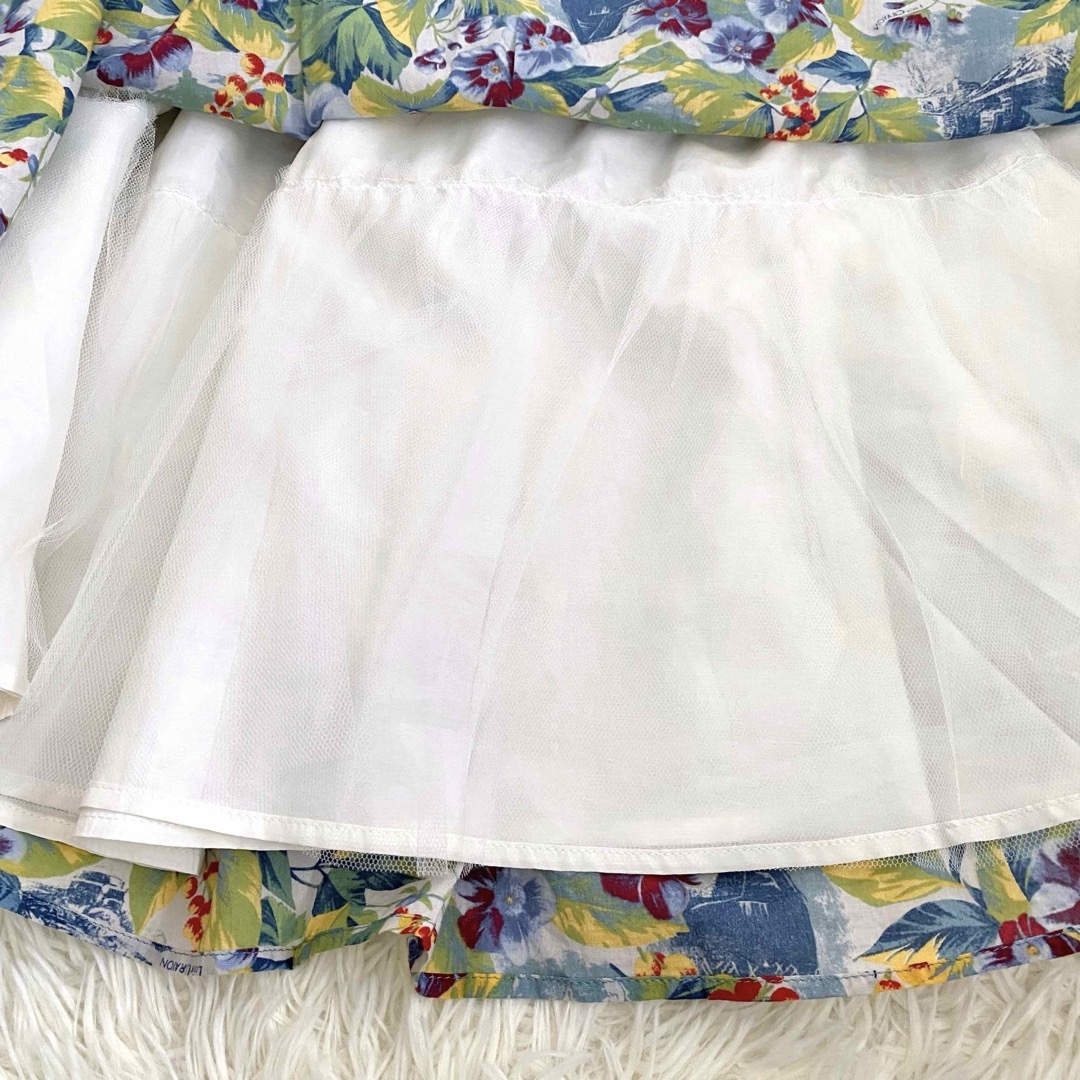 Lois CRAYON(ロイスクレヨン)のロイスクレヨン 花柄 襟付き チュール タック フレア ワンピース ノースリーブ レディースのワンピース(ひざ丈ワンピース)の商品写真