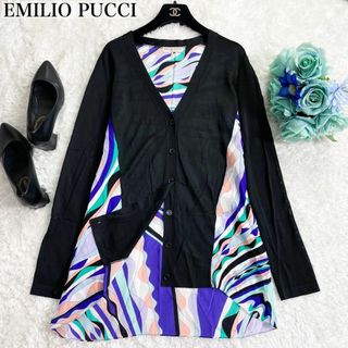 エミリオプッチ(EMILIO PUCCI)の美品✨EMILIO PUCCI 現行タグ　プッチ柄　切り替えニットカーディガン(カーディガン)