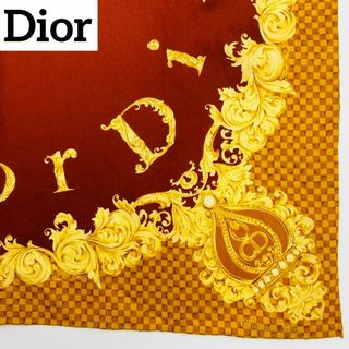 ★Christian Dior★ハンカチ 大判 ロゴ チェック ブラウン レッド