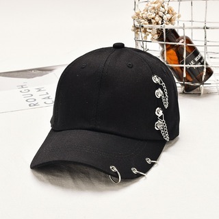 ブラック　黒　チェーン　リング　キャップ　ユニセックス　 韓国　帽子(キャップ)