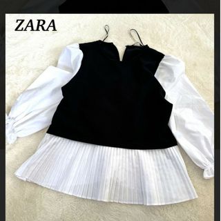 ザラ(ZARA)のZARA　ザラ　プリーツブラウス　コントラストブラウス(シャツ/ブラウス(長袖/七分))