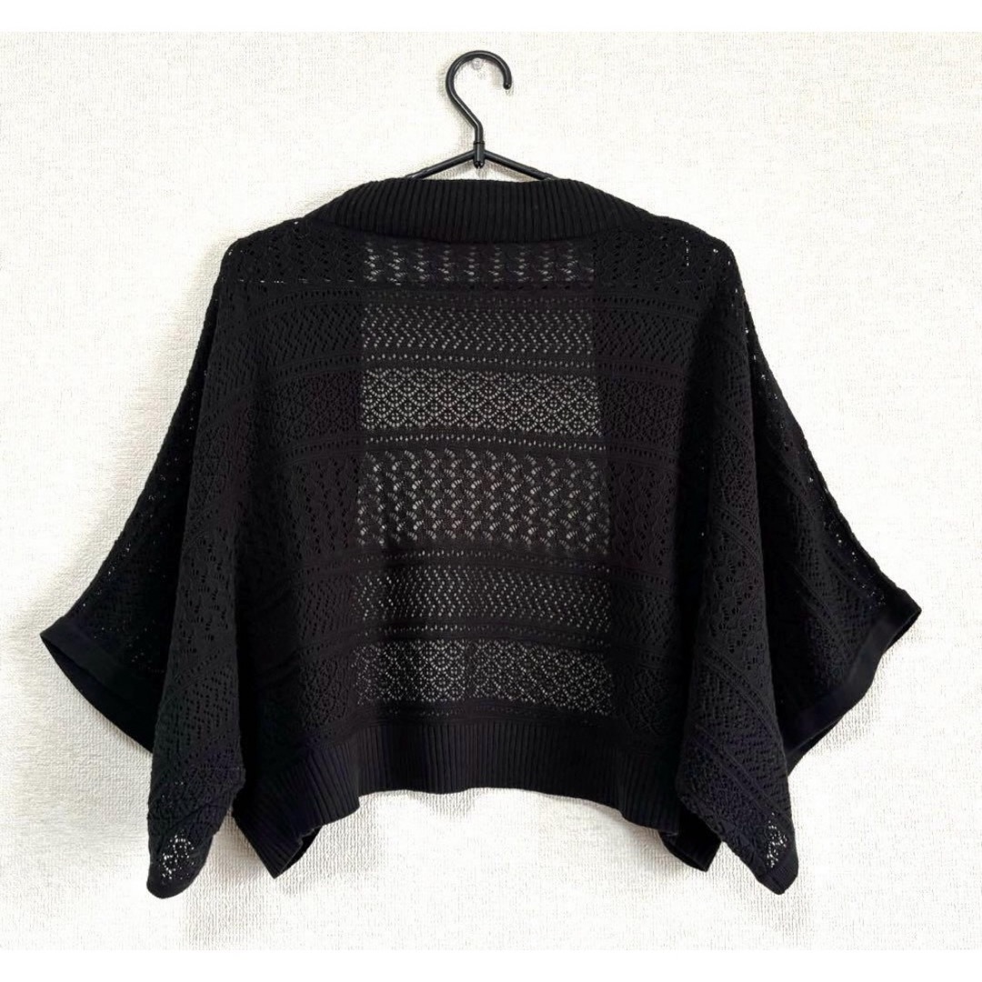 透かし編みショートボレロ 黒 レディースのトップス(カーディガン)の商品写真