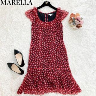 マックスマーラ(Max Mara)のMARELLA マックスマーラ　シルク100%オーガンジー　花柄ワンピース　40(ひざ丈ワンピース)