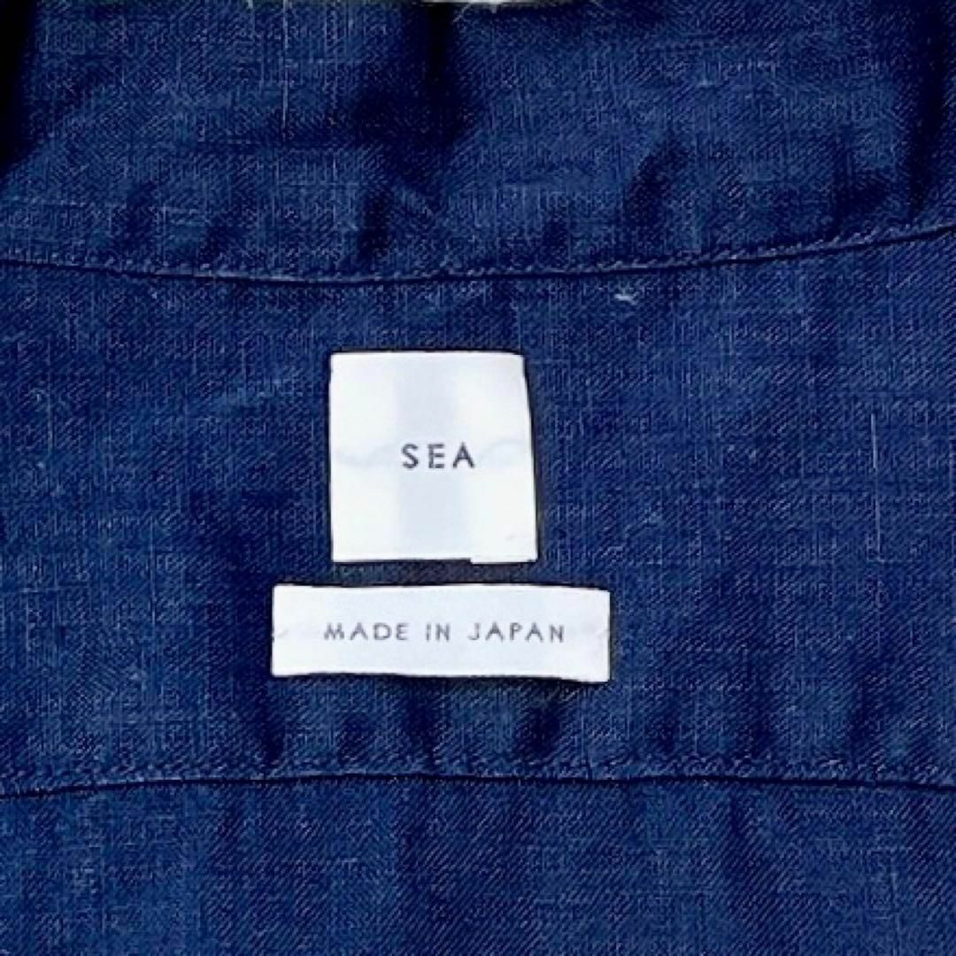 SEA(シー)の美品 SEA シー リネンシャツ 麻 ネイビー 7分袖 34 レディースのトップス(シャツ/ブラウス(長袖/七分))の商品写真