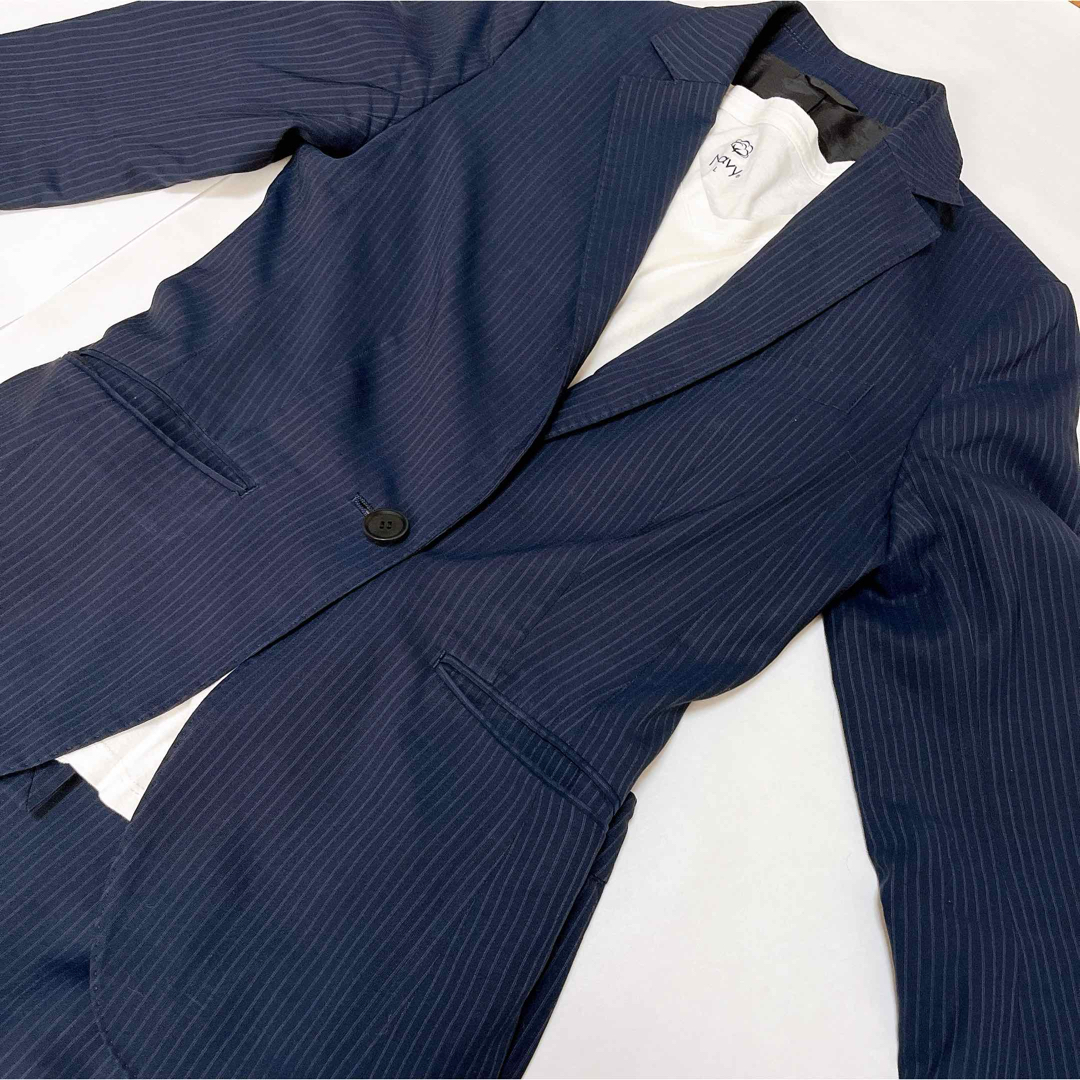 スーツ　ビジネス　仕事　セットアップ　夏用　スカート　ネイビー　ジャケット レディースのフォーマル/ドレス(スーツ)の商品写真