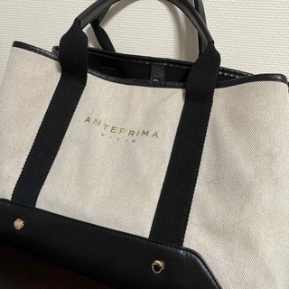 ANTEPRIMA - アンテプリマ　トートバッグ　キャンバス×レザー　ポーチ付き　ロゴ　ベージュ黒