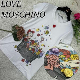 モスキーノ(MOSCHINO)のA462 ラブモスキーノ レディース Tシャツ ラインストーン ビーズ L 42(Tシャツ(半袖/袖なし))