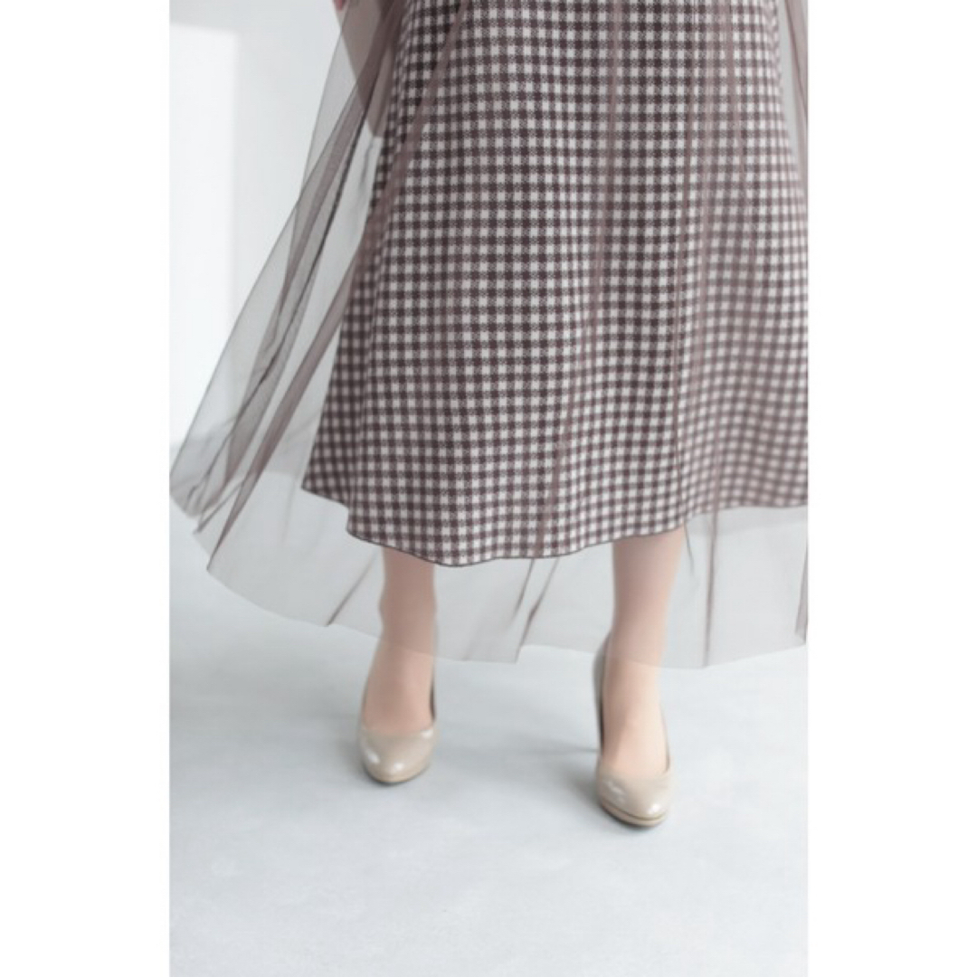 cawaii(カワイイ)の【新品タグ付き】ベールをかけたチェックニットミディアムスカート レディースのスカート(ロングスカート)の商品写真
