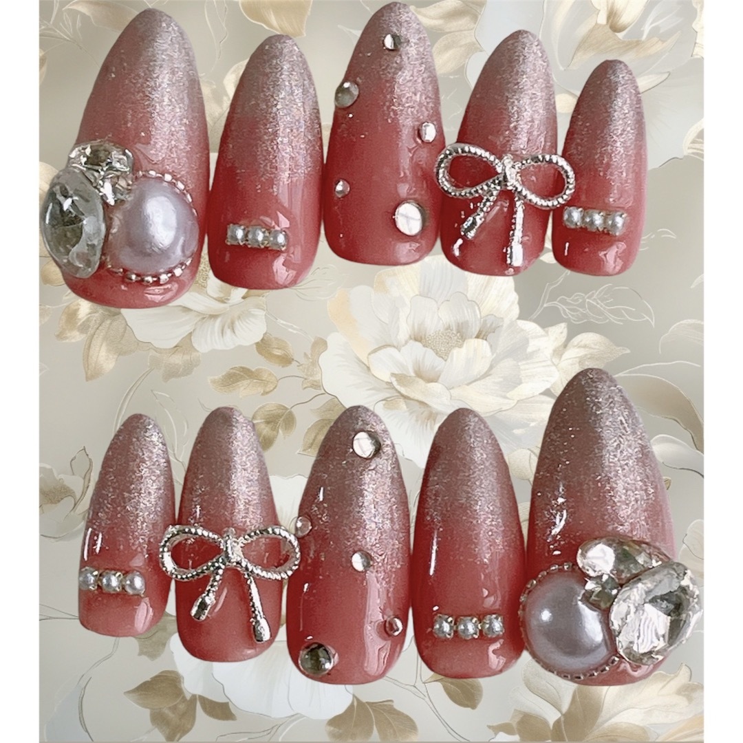 現品 ピンク系 韓国系 ネイル リボン マグネット コスメ/美容のネイル(つけ爪/ネイルチップ)の商品写真