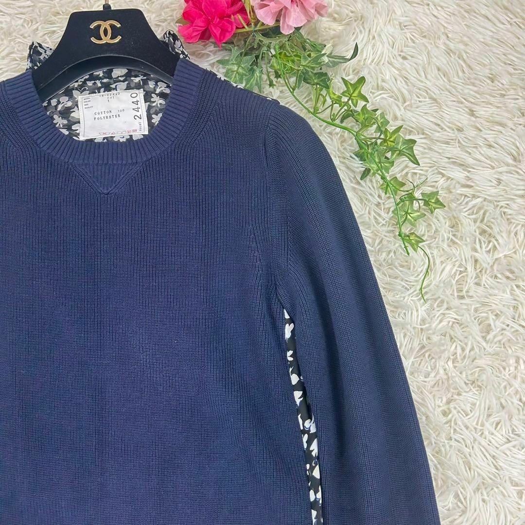sacai(サカイ)のA436 サカイ レディース バックプリーツ ニット 花柄 紺 美品 S 1 レディースのトップス(ニット/セーター)の商品写真