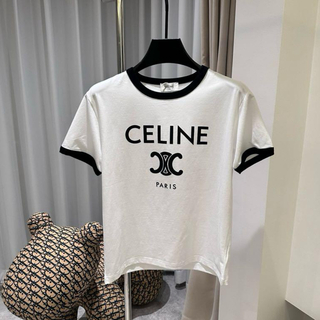 セリーヌ　CELINE  PARIS  Tシャツ　ロゴ　バイカラー  新品☆