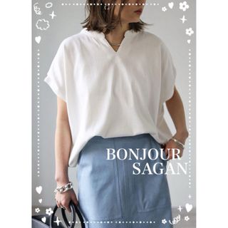 ボンジュールサガン(BONJOUR SAGAN)のBonjour sagan  フレンチスリーブキーネックトップス　ホワイト(Tシャツ(半袖/袖なし))