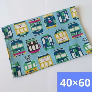 40×60  水色　電車　フェイス　ハンドメイド　ランチョンマット　入園入学準備(外出用品)