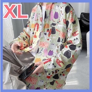 アニメ風デザイン　長袖フラワーシャツ　春秋ゆったりシャツ　メンズ　XL(シャツ)