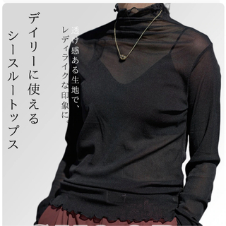 【新品】シアータートルトップス　ブラック(Tシャツ(長袖/七分))