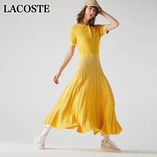 LACOSTE - ラコステ フレアプリーツスカートポロドレス ロングワンピース Aライン イエロー