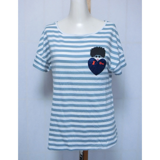 ホコモモラ(Jocomomola)のJocomomola ホコモモラ　白とブルーグレーのボーダーの半袖Tシャツ 40(Tシャツ(半袖/袖なし))