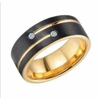 【H090】リング メンズ ステンレス ブラック ゴールド 黒 指輪 20号(リング(指輪))