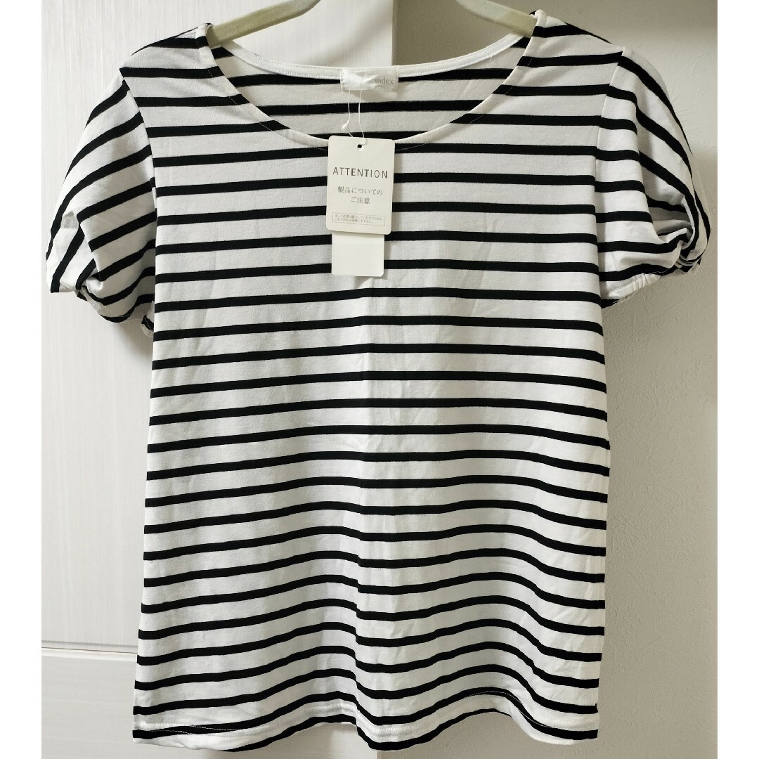 INDEX(インデックス)のindex  ボーダーTシャツ  ホワイト✕ブラック  M  新品 レディースのトップス(Tシャツ(半袖/袖なし))の商品写真