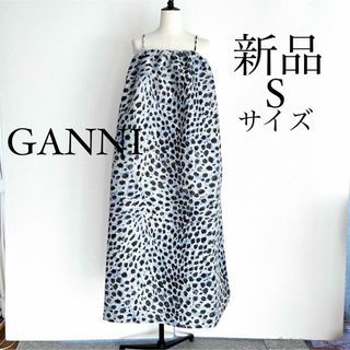 GANNI ガニー　ブルーレオパード ミディ丈ワンピース　S(36)サイズ(ひざ丈ワンピース)