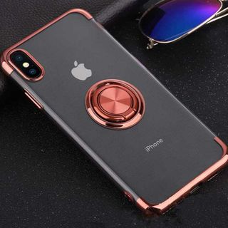 リング付き クリア iPhone11 カバー ローズゴールド スマホケース(iPhoneケース)