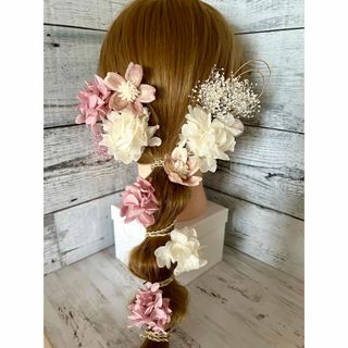 髪飾りポニー袴ヘアパーツ＊桜ピンク白＊和玉水引きドライフラワー＊成人式卒業式(ヘアピン)