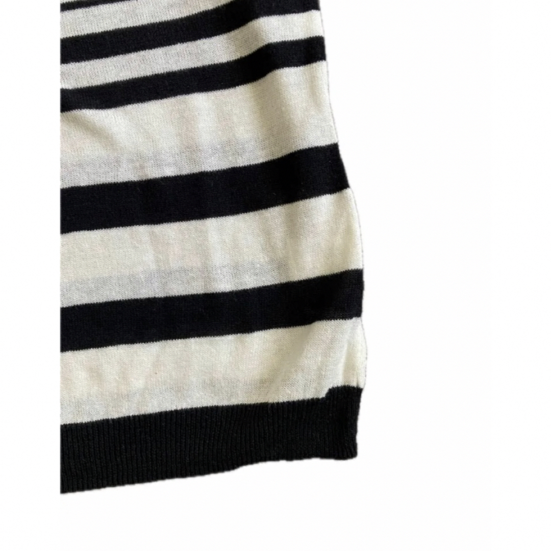 ボーダー 黒 ホワイト 白 麻混　Mサイズ クルーネック 半袖ニット レディースのトップス(ニット/セーター)の商品写真