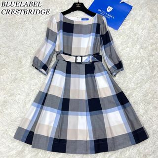 BLUE LABEL CRESTBRIDGE - 未使用級✨ブルーレーベルクレストブリッジ チェック ウエストベルトワンピース38