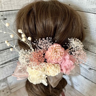 髪飾りドライフラワー和装＊袴ヘアピン卒業式結婚式成人式＊ヘアパーツ花飾りピンク
