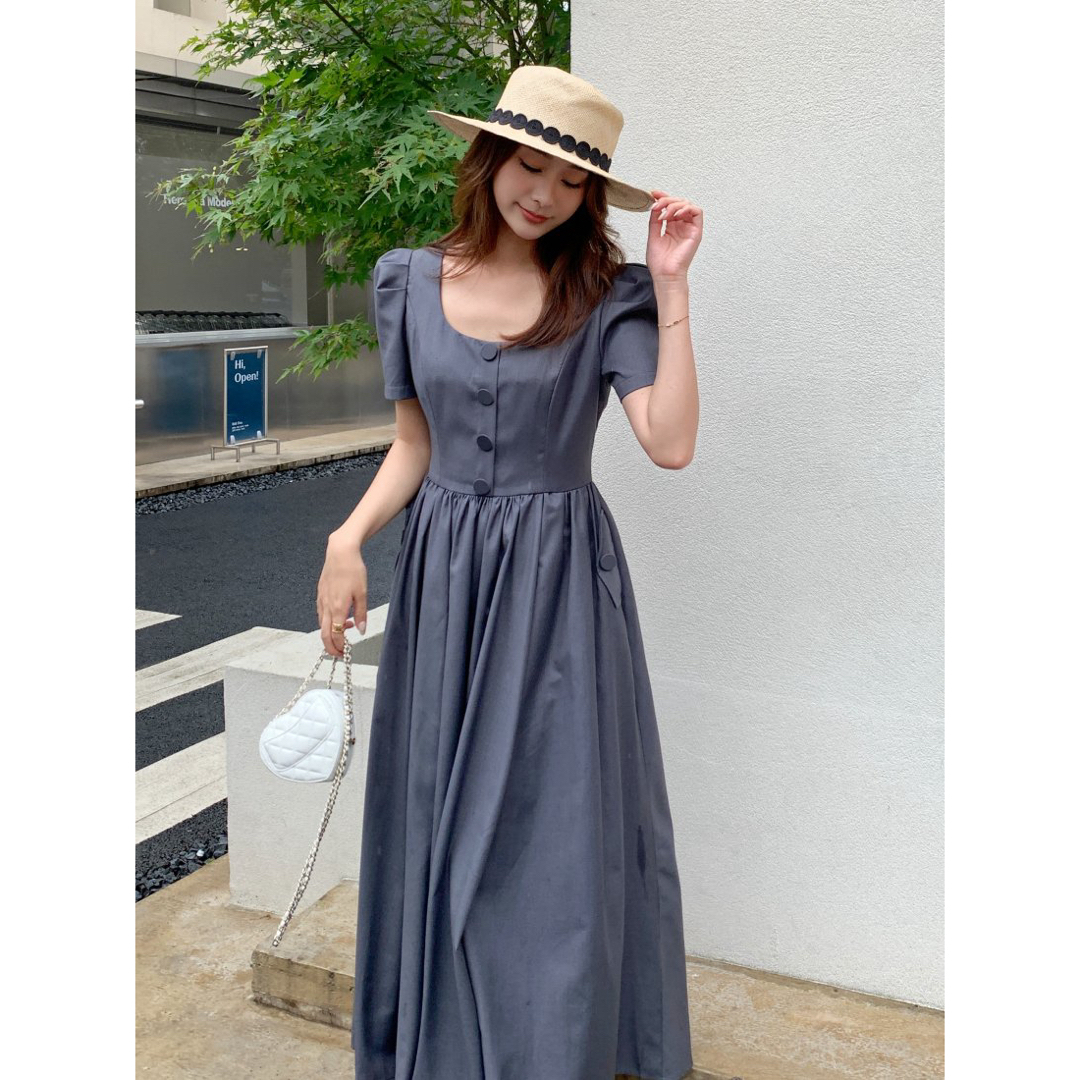 BIRTHDAY BASH(バースデーバッシュ)のBIRTHDAY BASH  HALF BUTTON FLARE DRESS レディースのワンピース(ロングワンピース/マキシワンピース)の商品写真