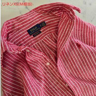 ポロラルフローレン(POLO RALPH LAUREN)のラルフローレン　リネン　麻　長袖シャツ　ストライプ　レッド系　XS(M～L相当)(シャツ/ブラウス(長袖/七分))