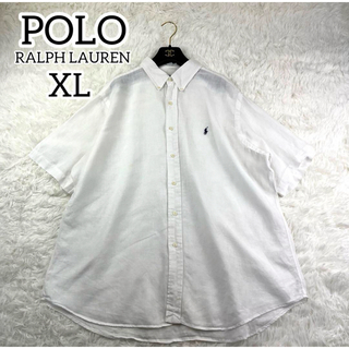 ポロラルフローレン(POLO RALPH LAUREN)の美品✨ポロラルフローレン　リネン　麻100% XL 半袖　春夏　人気　刺繍ロゴ(シャツ)