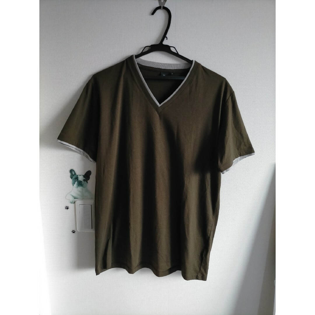 UNIQLO(ユニクロ)のユニクロ　メンズ　Tシャツ　Vネック　クイックドライ　カーキ　XL メンズのトップス(Tシャツ/カットソー(半袖/袖なし))の商品写真