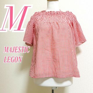 マジェスティックレゴン(MAJESTIC LEGON)のマジェスティックレゴン　半袖ブラウス　M　レッド　ホワイト　ギンガムチェック(シャツ/ブラウス(半袖/袖なし))