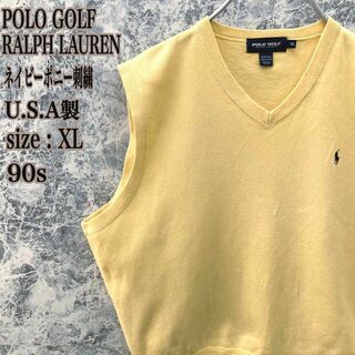 ポロゴルフ(Polo Golf)のIS354【入手困難】USA製ポロゴルフラルフローレン刺繍Vネックジレベスト希少(ベスト)