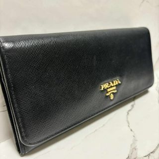 プラダ(PRADA)の極美品■ プラダ PRADA サフィアーノ ゴールドロゴ ブラック フラップ(財布)