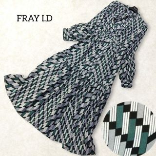 FRAY I.D - フレイアイディー ✿ ボウタイ ロングワンピース 0 グリーン 総柄 長袖