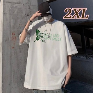 【2XL】メンズ　男女兼用　大きいサイズ　Ｔシャツ　ホワイト　半袖　プリント(Tシャツ/カットソー(半袖/袖なし))