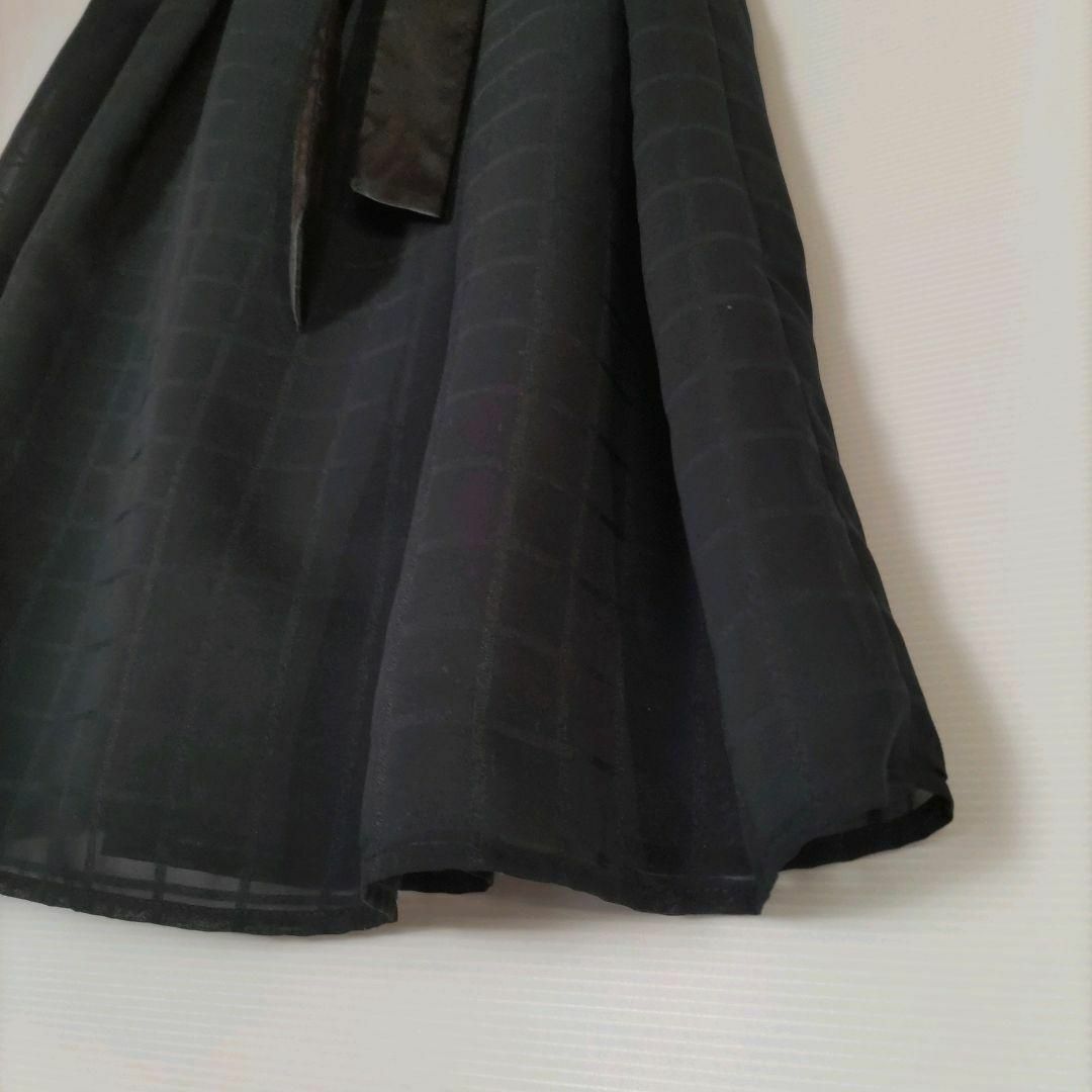 TAKA-Q(タカキュー)のa12006【タカキュー】洗えるシフォンフレアスカート オフィス美品ひざ丈紺色L レディースのスカート(ひざ丈スカート)の商品写真