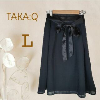 TAKA-Q - a12006【タカキュー】洗えるシフォンフレアスカート オフィス美品ひざ丈紺色L