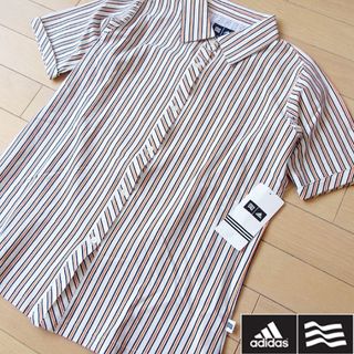 アディダス(adidas)のレア新品 M アディダスゴルフ レディース 半袖ストライプシャツ(ウエア)