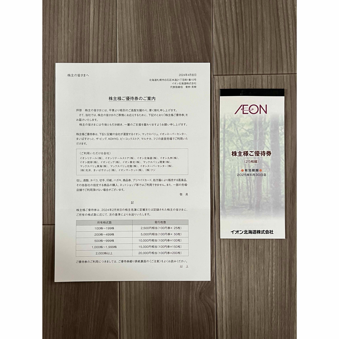 AEON(イオン)のAEON イオン北海道　株主優待　2500円分 チケットの優待券/割引券(ショッピング)の商品写真