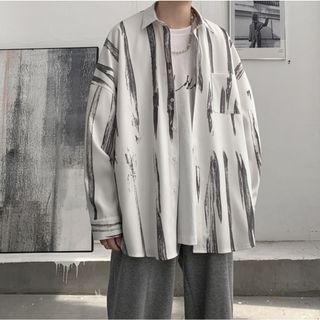 【限定入荷♪】XL　ホワイト　長袖シャツ　メンズ　ストライプ　白(シャツ)